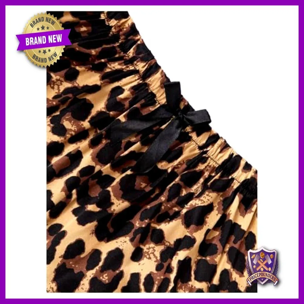 Women's 3 Piece Leopard Print Pajama Set Short Sleeve Button Down Shorts Pants
